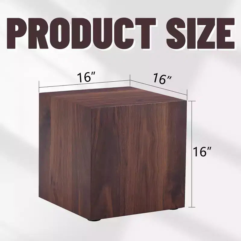16 Walnut Wood Grain MDF Cube Coffee Table, Luxurious Multifunctional Accent Table for Living Room Side Decoration