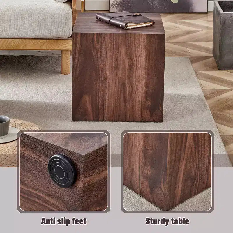 16 Walnut Wood Grain MDF Cube Coffee Table, Luxurious Multifunctional Accent Table for Living Room Side Decoration