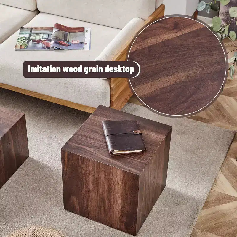 16 Walnut Wood Grain MDF Cube Coffee Table, Luxurious Multifunctional Accent Table for Living Room Side Decoration