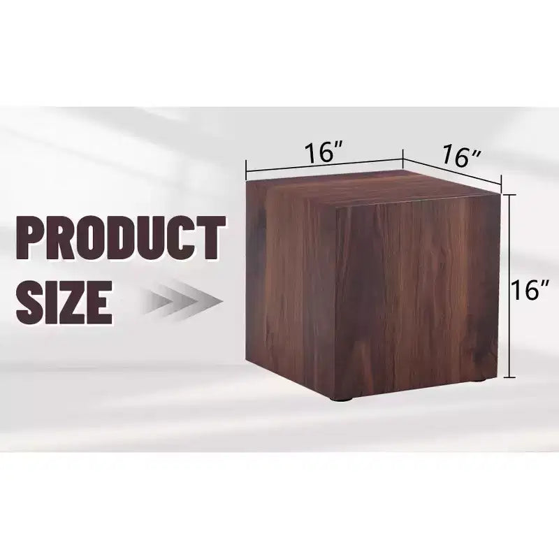 16 Walnut Wood Grain MDF Cube Coffee Table, Luxurious Multifunctional Accent Table for Living Room Side Decoration