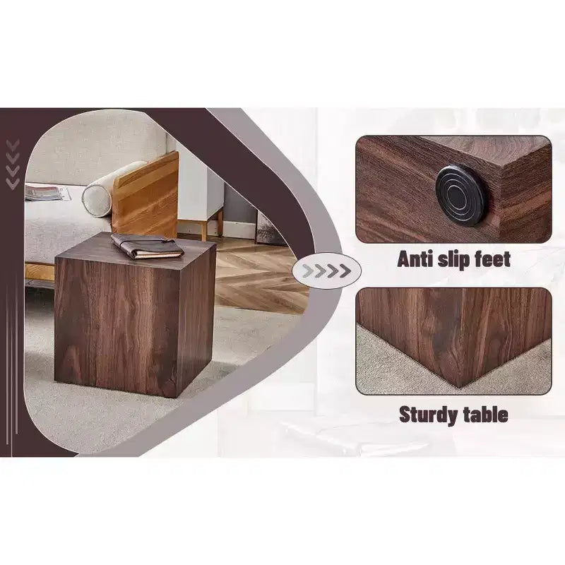 16 Walnut Wood Grain MDF Cube Coffee Table, Luxurious Multifunctional Accent Table for Living Room Side Decoration
