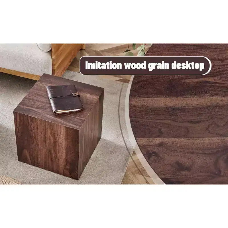 16 Walnut Wood Grain MDF Cube Coffee Table, Luxurious Multifunctional Accent Table for Living Room Side Decoration