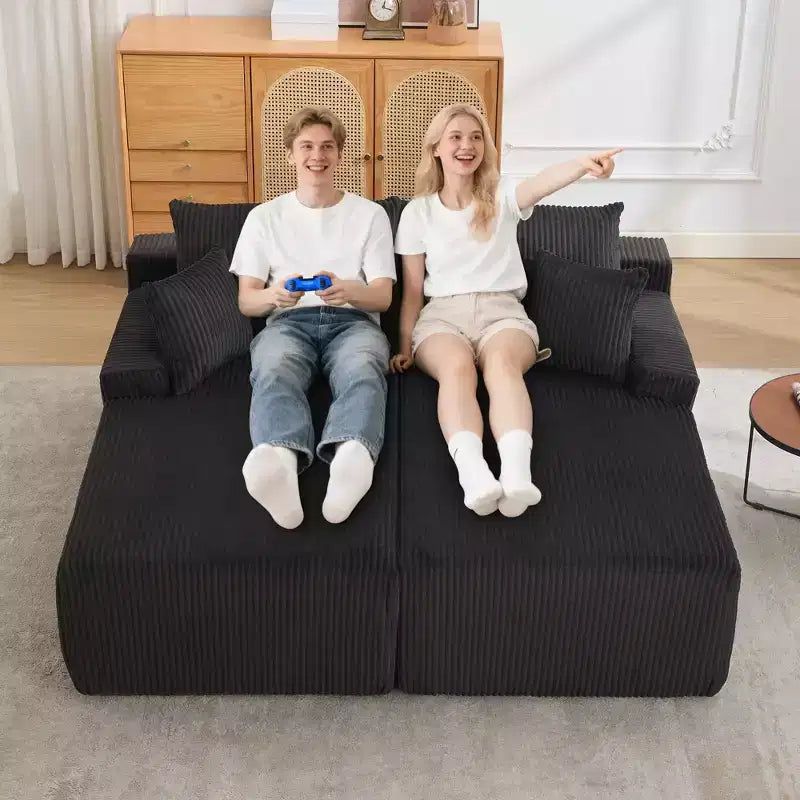 Oversized Corduroy Sleeper Sofa Bed - 79'' Deep Seat, No Assembly, 4 Pillows & Armrests, Comfy Cloud Loveseat for Living Room, Bedroom, Office