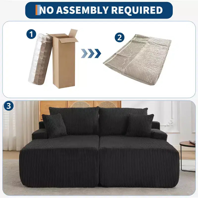 Oversized Corduroy Sleeper Sofa Bed - 79'' Deep Seat, No Assembly, 4 Pillows & Armrests, Comfy Cloud Loveseat for Living Room, Bedroom, Office
