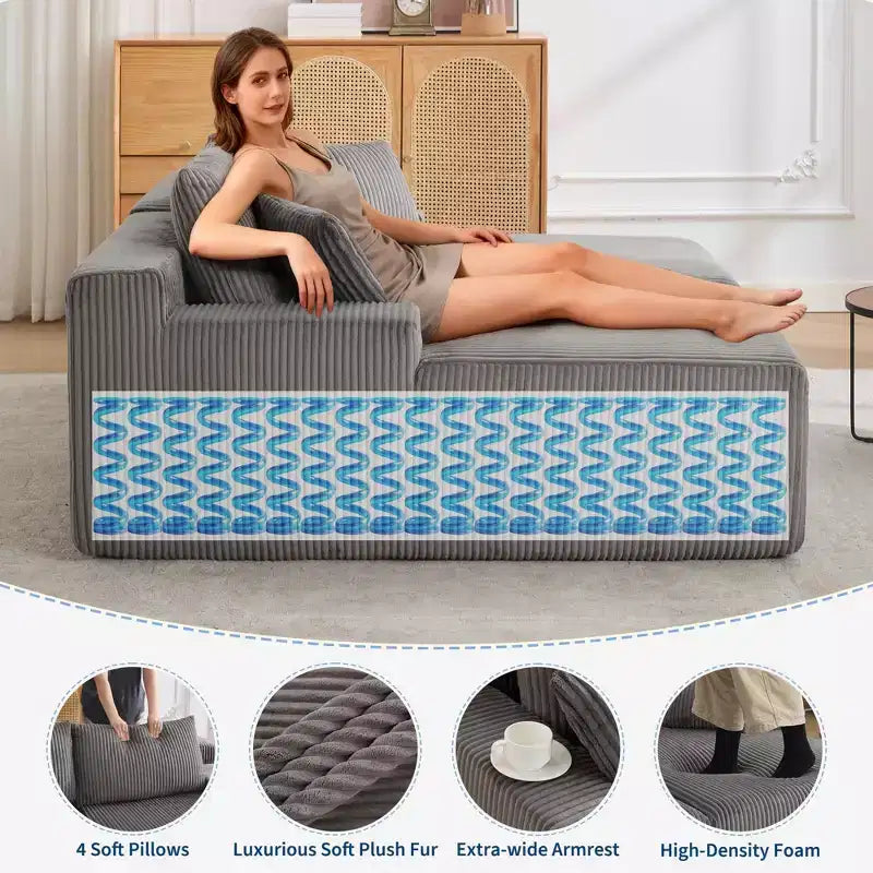 Oversized Corduroy Sleeper Sofa Bed - 79'' Deep Seat, No Assembly, 4 Pillows & Armrests, Comfy Cloud Loveseat for Living Room, Bedroom, Office