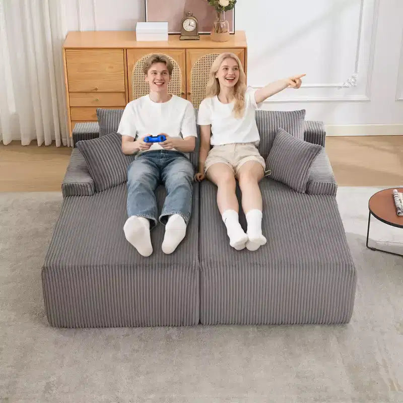 Oversized Corduroy Sleeper Sofa Bed - 79'' Deep Seat, No Assembly, 4 Pillows & Armrests, Comfy Cloud Loveseat for Living Room, Bedroom, Office