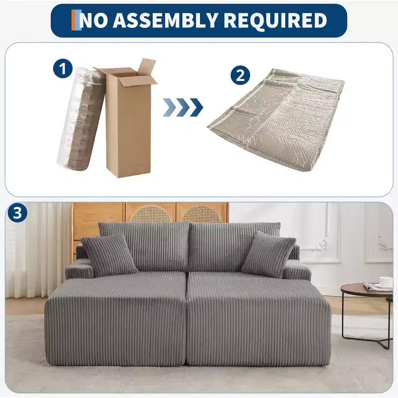 Oversized Corduroy Sleeper Sofa Bed - 79'' Deep Seat, No Assembly, 4 Pillows & Armrests, Comfy Cloud Loveseat for Living Room, Bedroom, Office