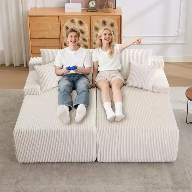 Oversized Corduroy Sleeper Sofa Bed - 79'' Deep Seat, No Assembly, 4 Pillows & Armrests, Comfy Cloud Loveseat for Living Room, Bedroom, Office
