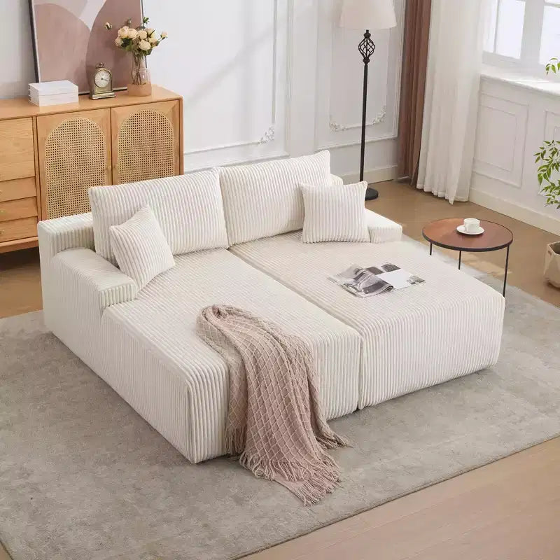 Oversized Corduroy Sleeper Sofa Bed - 79'' Deep Seat, No Assembly, 4 Pillows & Armrests, Comfy Cloud Loveseat for Living Room, Bedroom, Office