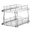 Kitchen Cabinet Pull-Out Basket, Metal Slide Out Drawer with Double Layer Slide Rail, Smooth Sliding Organizer for Pots Pans Spices