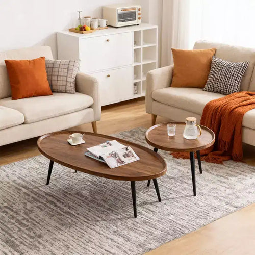 2-Piece Nesting Coffee Table Set, Modern Walnut Side Tables, Space-Saving End Tables for Living Room, Bedroom, Apartment