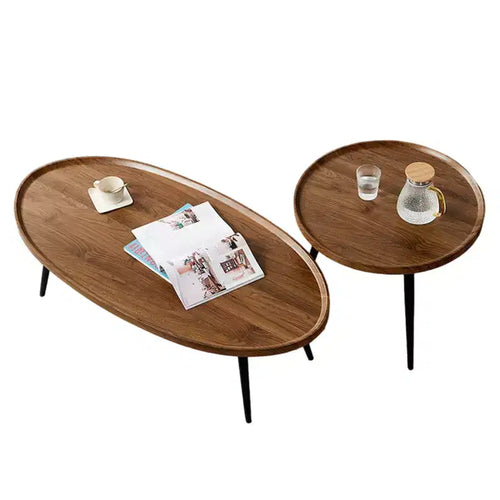 Ensemble de 2 tables basses gigognes, tables d'appoint modernes en noyer, tables de bout peu encombrantes pour salon, chambre à coucher, appartement