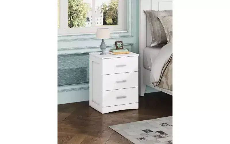 DEXYLLO Night Stand, Wood Nightstand with 3 Drawers, Bed Side Table for Bedroom, Living Room, Dorm