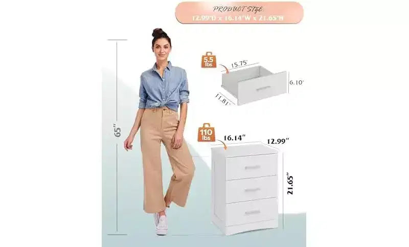 DEXYLLO Night Stand, Wood Nightstand with 3 Drawers, Bed Side Table for Bedroom, Living Room, Dorm