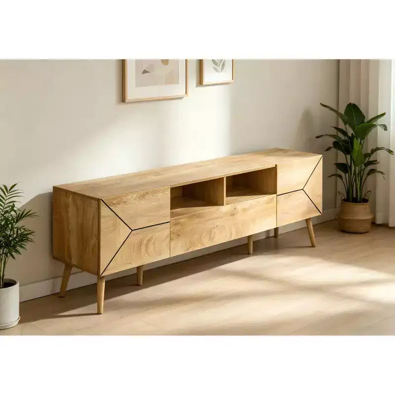 JVNOXK 72 Inch Mid Century Modern TV Stand Console, Walnut Media Entertainment Center with Storage Drawer