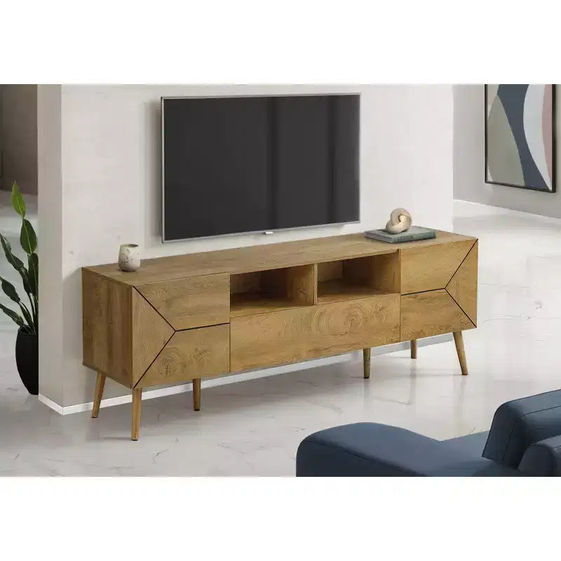 JVNOXK 72 Inch Mid Century Modern TV Stand Console, Walnut Media Entertainment Center with Storage Drawer