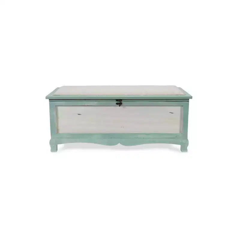 HomeRoots Rectangular Green Wooden With Seat Cushion And Inside Storage Bench