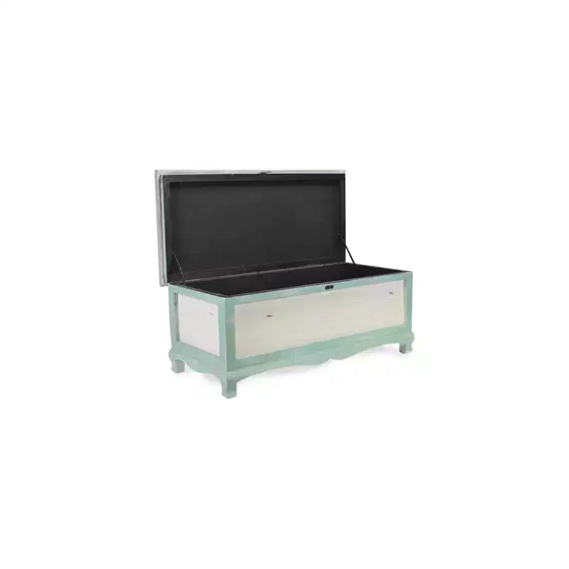 HomeRoots Rectangular Green Wooden With Seat Cushion And Inside Storage Bench