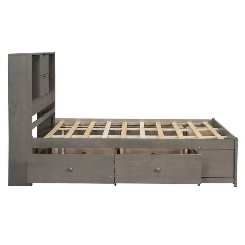 FAMYYT Queen Size Platform Bed with Storage Shelf and 8 Drawers, Easy Assembly