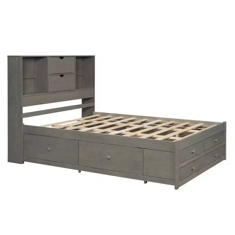 FAMYYT Queen Size Platform Bed with Storage Shelf and 8 Drawers, Easy Assembly
