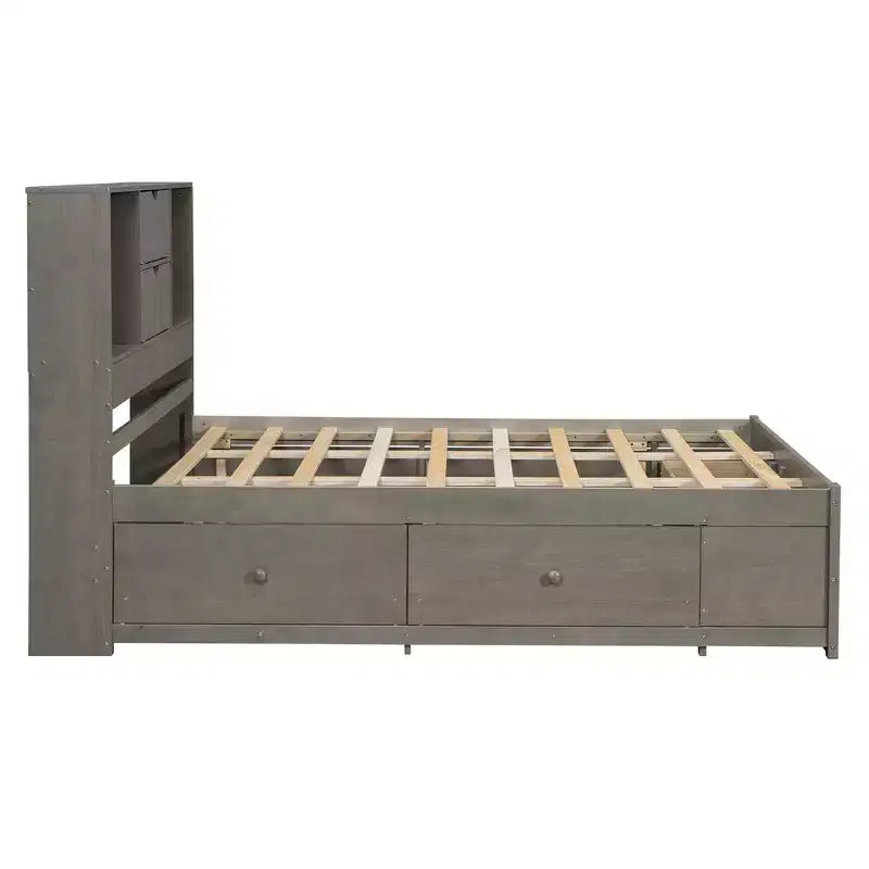 FAMYYT Queen Size Platform Bed with Storage Shelf and 8 Drawers, Easy Assembly