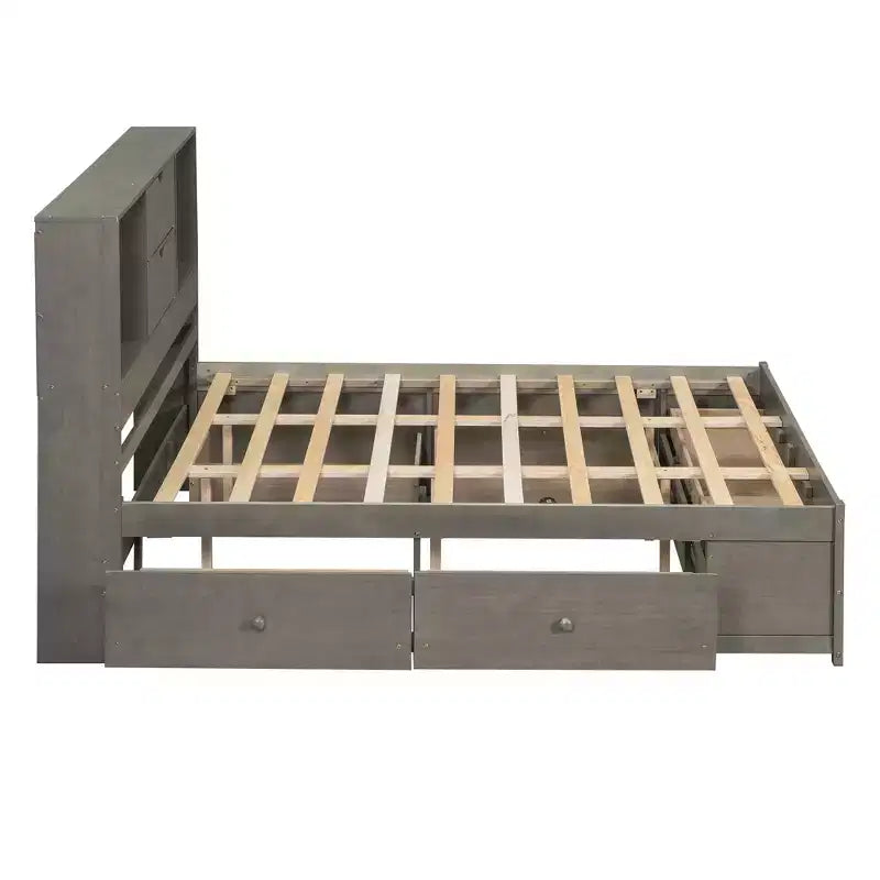 FAMYYT Queen Size Platform Bed with Storage Shelf and 8 Drawers, Easy Assembly