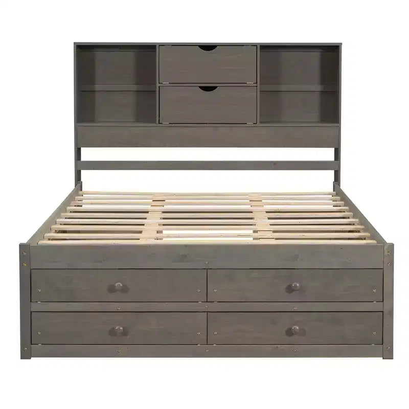 FAMYYT Queen Size Platform Bed with Storage Shelf and 8 Drawers, Easy Assembly