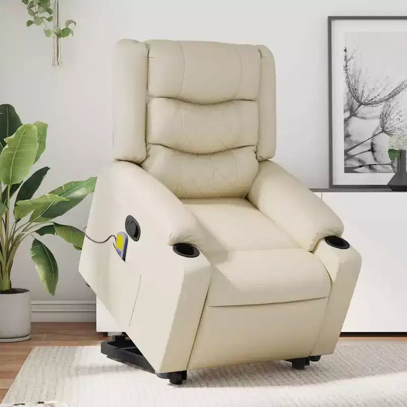 vidaXL Stand up Massage Recliner Chair Cream Faux Leather