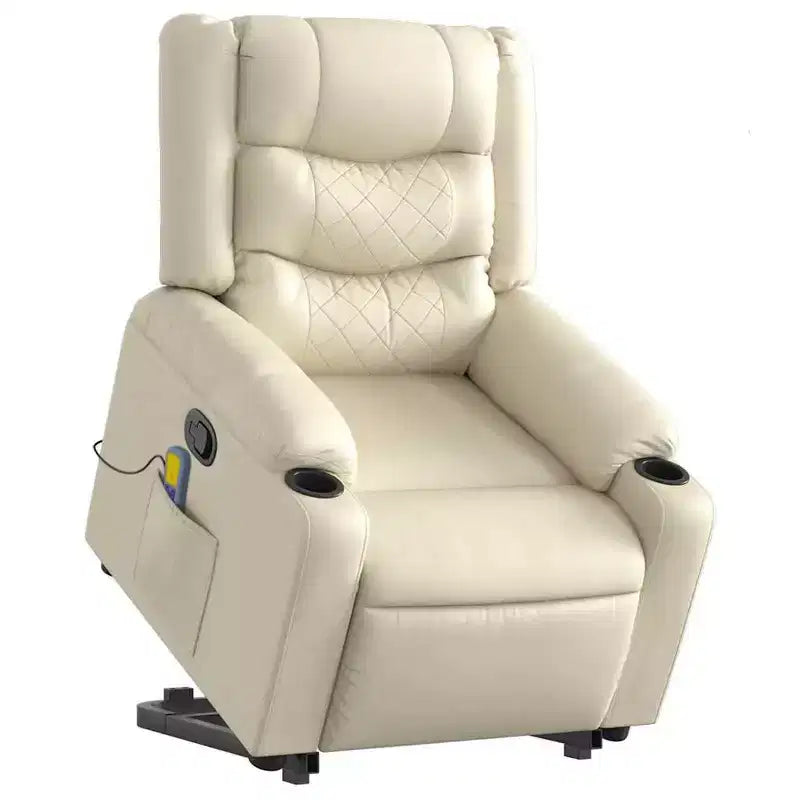 vidaXL Stand up Massage Recliner Chair Cream Faux Leather