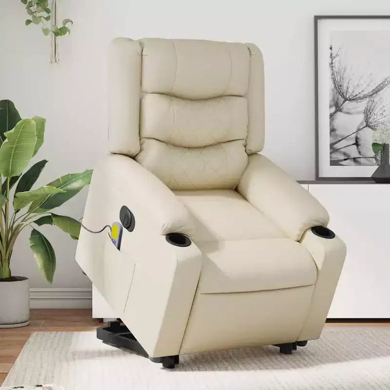 vidaXL Stand up Massage Recliner Chair Cream Faux Leather