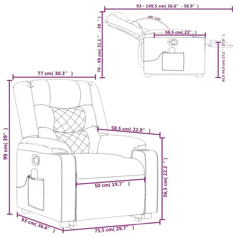 vidaXL Stand up Massage Recliner Chair Cream Faux Leather