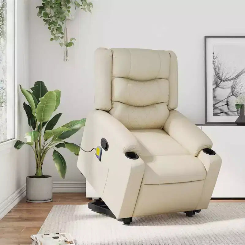 vidaXL Stand up Massage Recliner Chair Cream Faux Leather