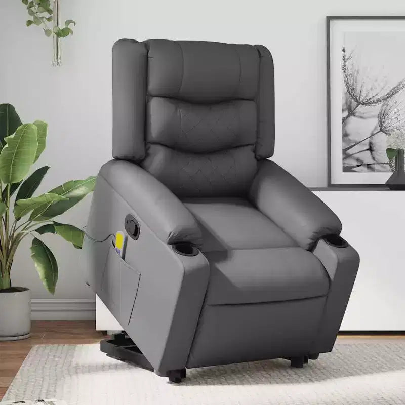 vidaXL Stand up Massage Recliner Chair Cream Faux Leather