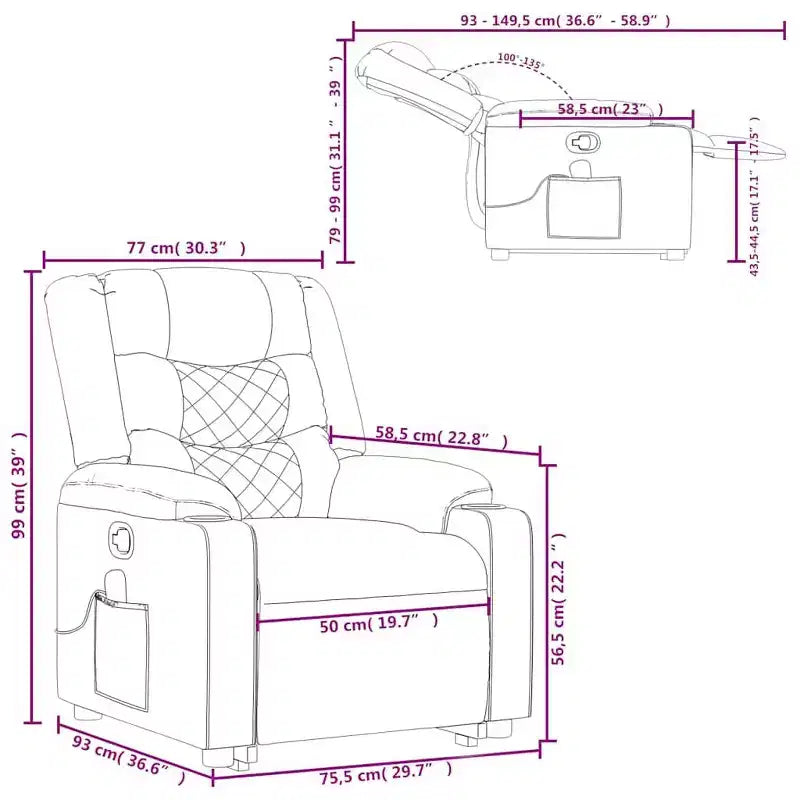 vidaXL Stand up Massage Recliner Chair Cream Faux Leather