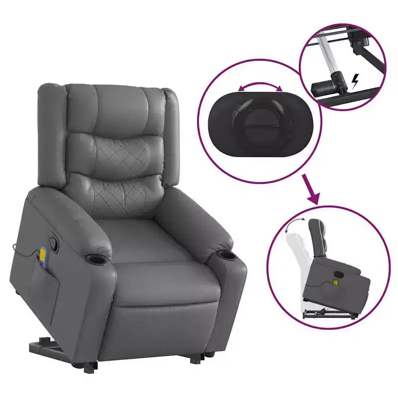 vidaXL Stand up Massage Recliner Chair Cream Faux Leather