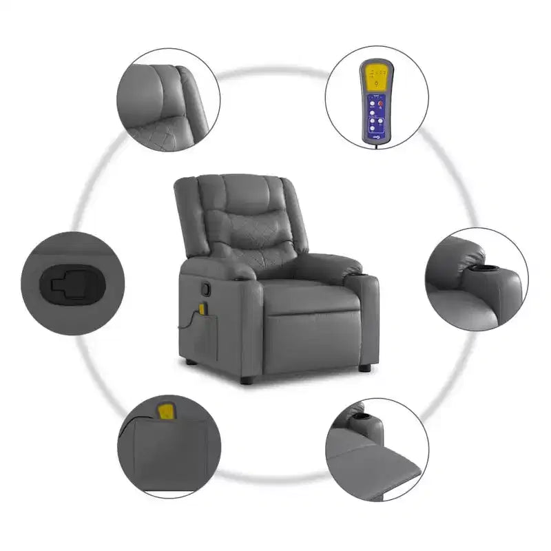 vidaXL Stand up Massage Recliner Chair Cream Faux Leather