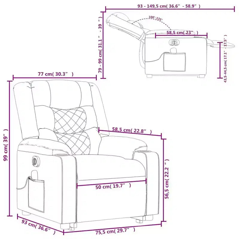 vidaXL Stand up Massage Recliner Chair Cream Faux Leather