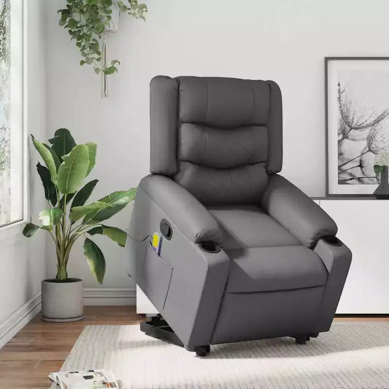 vidaXL Stand up Massage Recliner Chair Cream Faux Leather