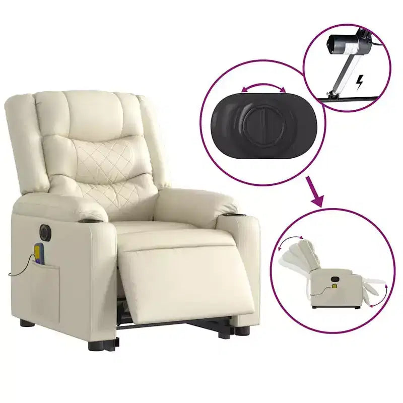 vidaXL Stand up Massage Recliner Chair Cream Faux Leather
