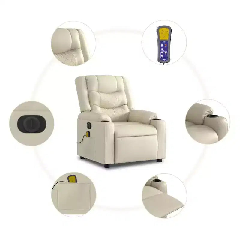 vidaXL Stand up Massage Recliner Chair Cream Faux Leather