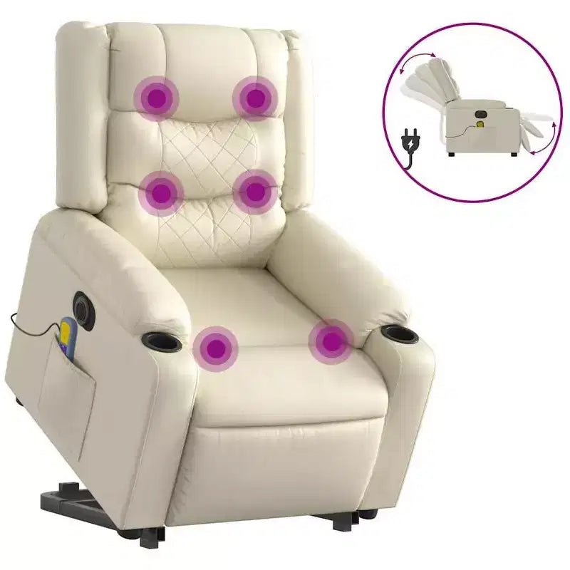vidaXL Stand up Massage Recliner Chair Cream Faux Leather