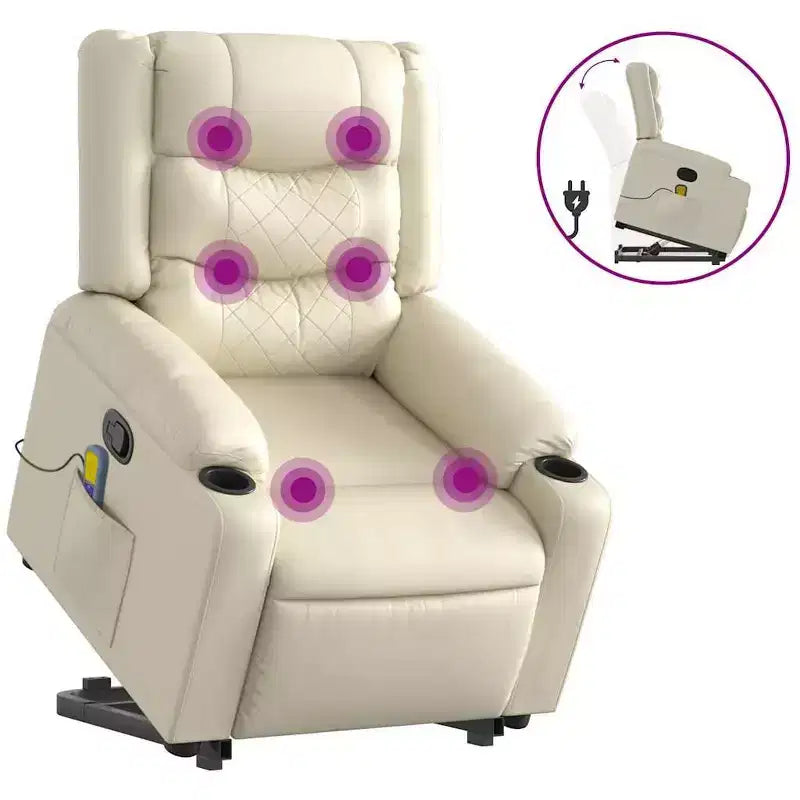 vidaXL Fauteuil inclinable de massage releveur crème en similicuir
