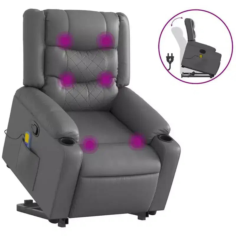 vidaXL Fauteuil inclinable de massage releveur crème en similicuir