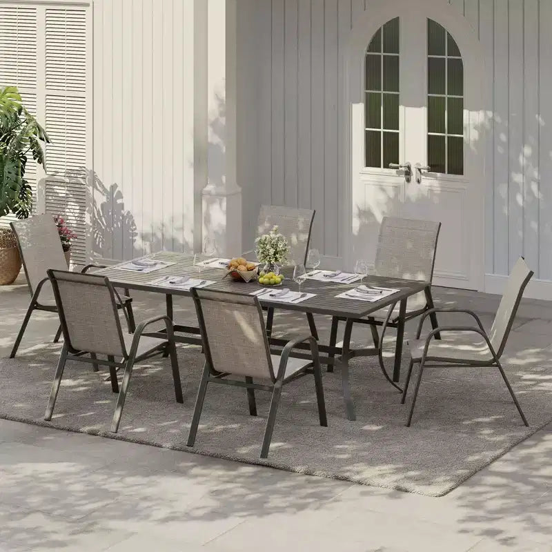 Set of 6 Stackable Patio Dining Chairs  All-Weather High Back with Armrests, Lightweight Textilene, 140kg Capacity  Ideal for Garden, Backyard