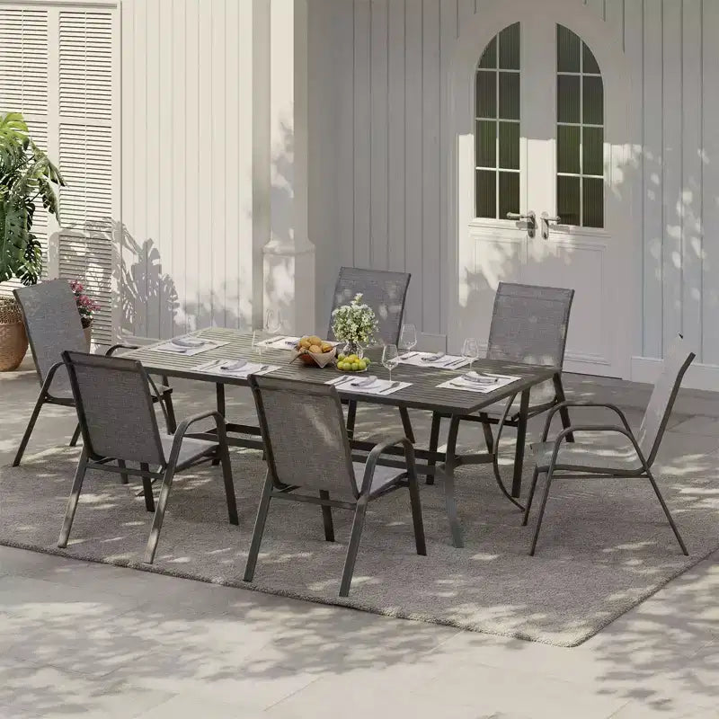 Set of 6 Stackable Patio Dining Chairs  All-Weather High Back with Armrests, Lightweight Textilene, 140kg Capacity  Ideal for Garden, Backyard