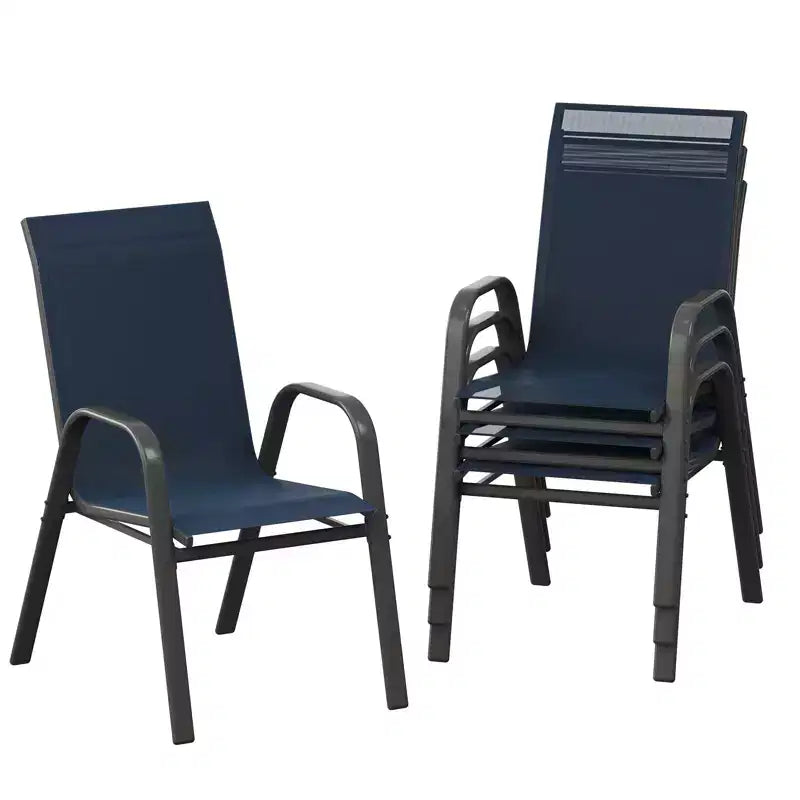 Set of 6 Stackable Patio Dining Chairs  All-Weather High Back with Armrests, Lightweight Textilene, 140kg Capacity  Ideal for Garden, Backyard