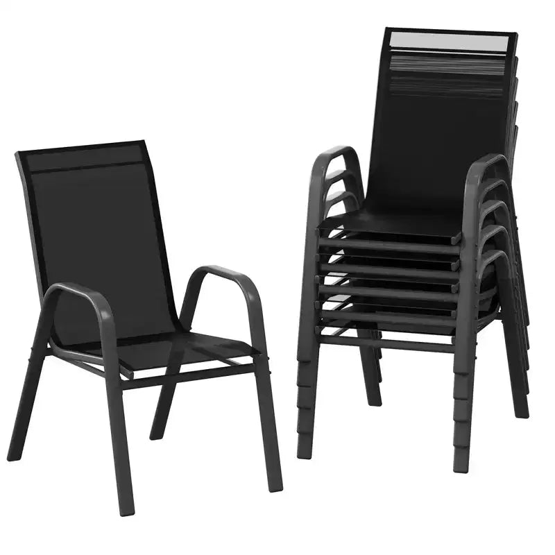Set of 6 Stackable Patio Dining Chairs  All-Weather High Back with Armrests, Lightweight Textilene, 140kg Capacity  Ideal for Garden, Backyard