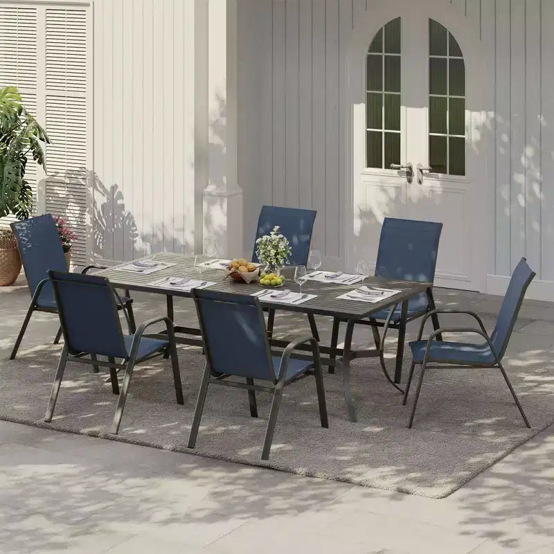Set of 6 Stackable Patio Dining Chairs  All-Weather High Back with Armrests, Lightweight Textilene, 140kg Capacity  Ideal for Garden, Backyard