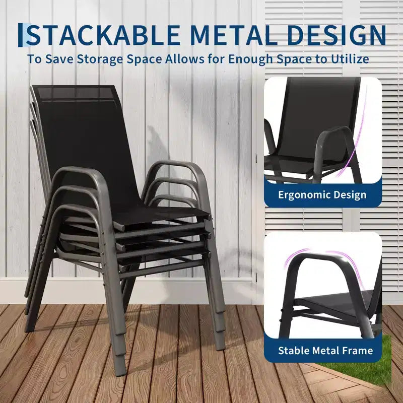 Set of 6 Stackable Patio Dining Chairs  All-Weather High Back with Armrests, Lightweight Textilene, 140kg Capacity  Ideal for Garden, Backyard