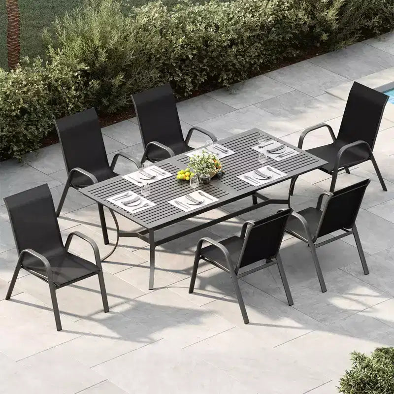 Set of 6 Stackable Patio Dining Chairs  All-Weather High Back with Armrests, Lightweight Textilene, 140kg Capacity  Ideal for Garden, Backyard